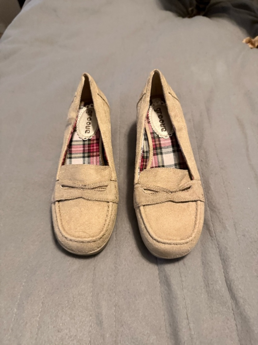 groove Beige Suede Penny Loafers for Women